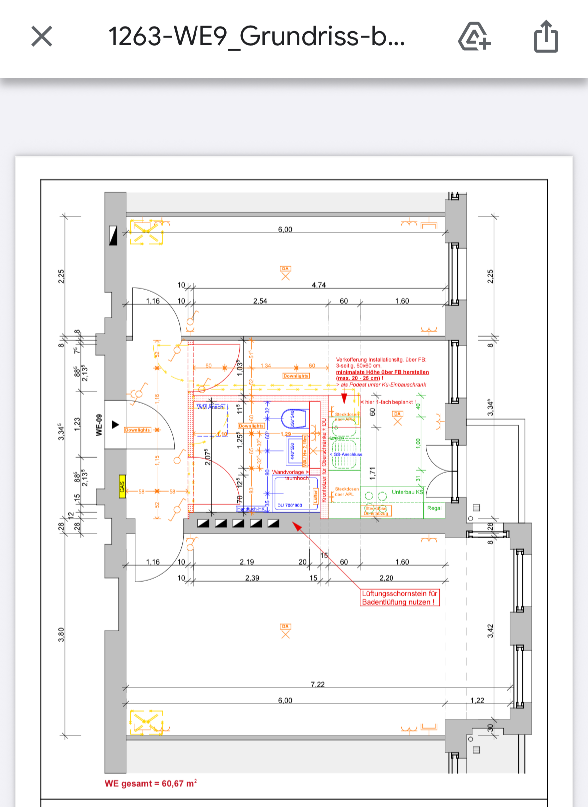 Grundriss der Wohnung - ca. 61 m²